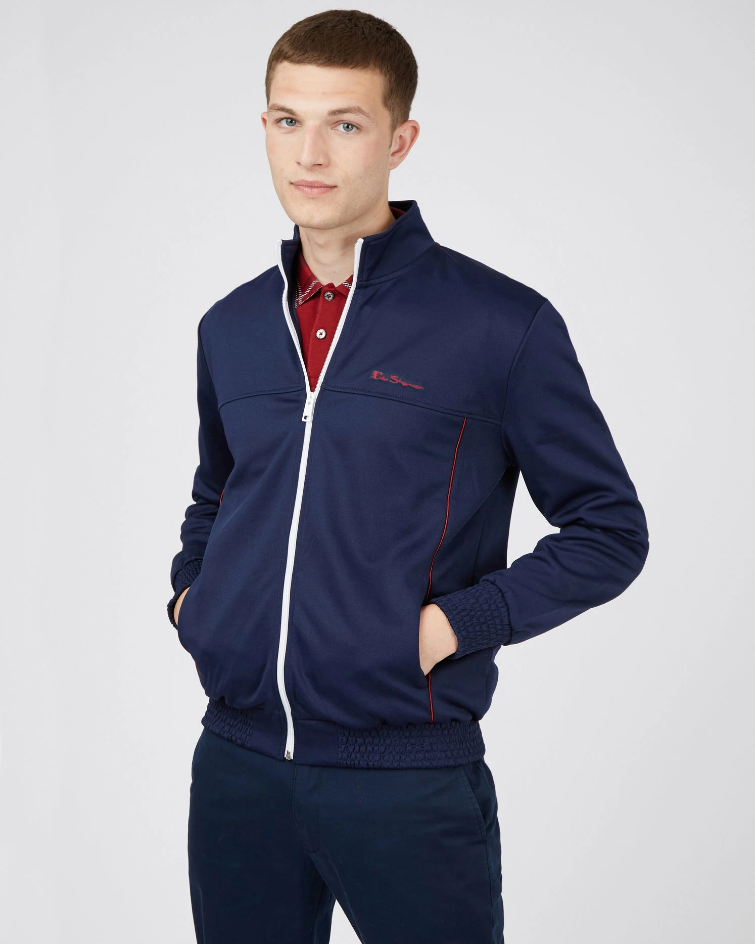 Tricot Funnel-Neck Zip-Through Jacket - Marine 1 Tricot Funnel-Neck Zip-Through Jacket - Marine