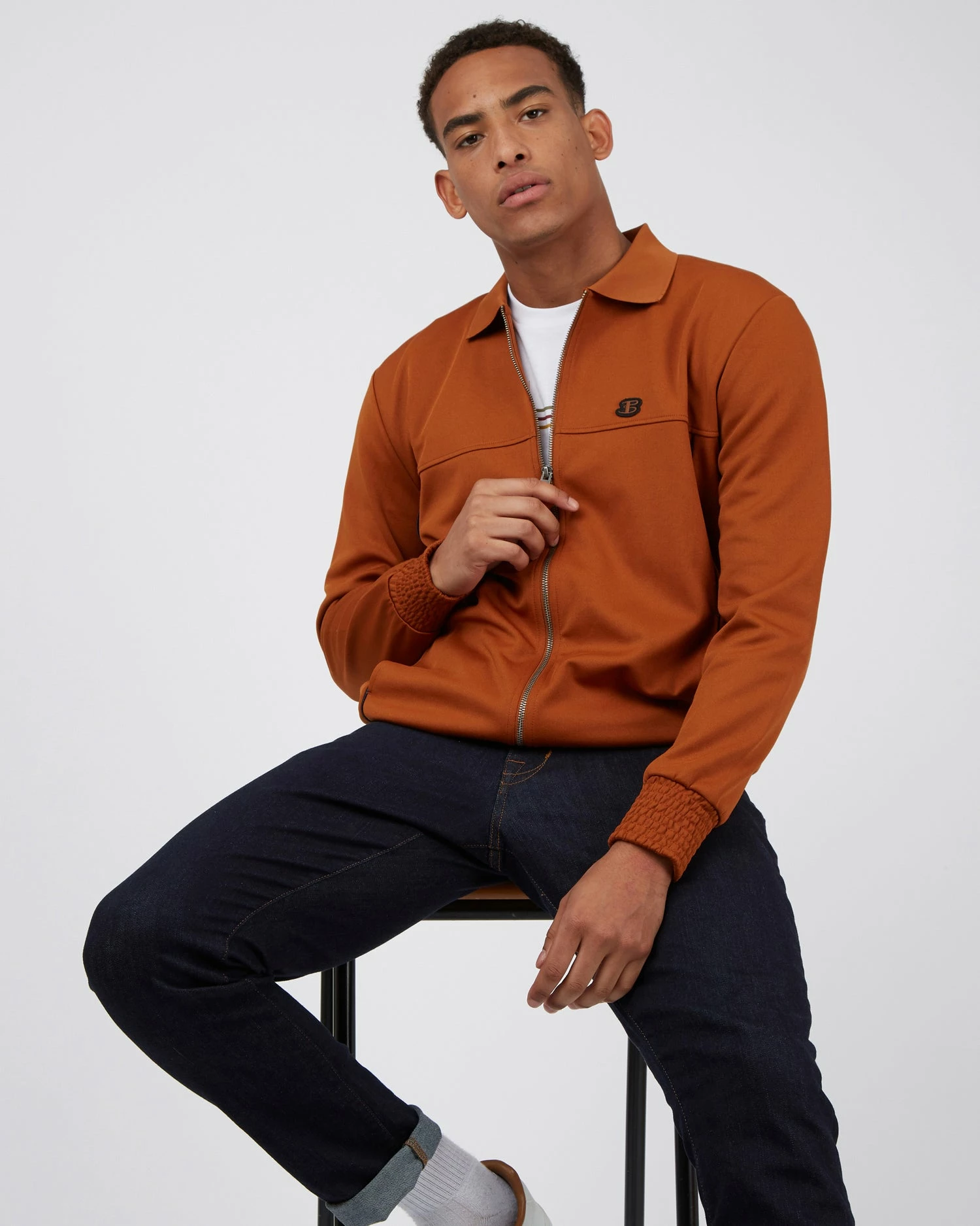 B By Ben Sherman Polo-Collar Zip-Through Jacket - Caramel 4 B By Ben Sherman Polo-Collar Zip-Through Jacket - Caramel - Image 4