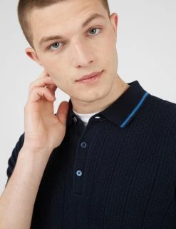 Short-Sleeve Textured-Front Knit Polo - Dark Navy 9 Short-Sleeve Textured-Front Knit Polo - Dark Navy -clothing Shop 65541c 025 short sleeve textured front knit polo dark navy closeup model