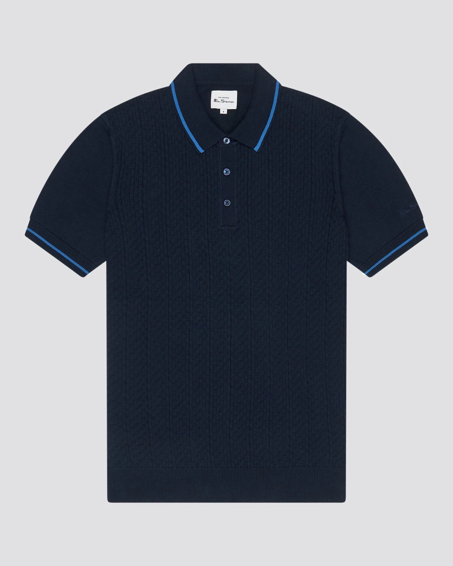 Short-Sleeve Textured-Front Knit Polo - Dark Navy 2 Short-Sleeve Textured-Front Knit Polo - Dark Navy - Image 2