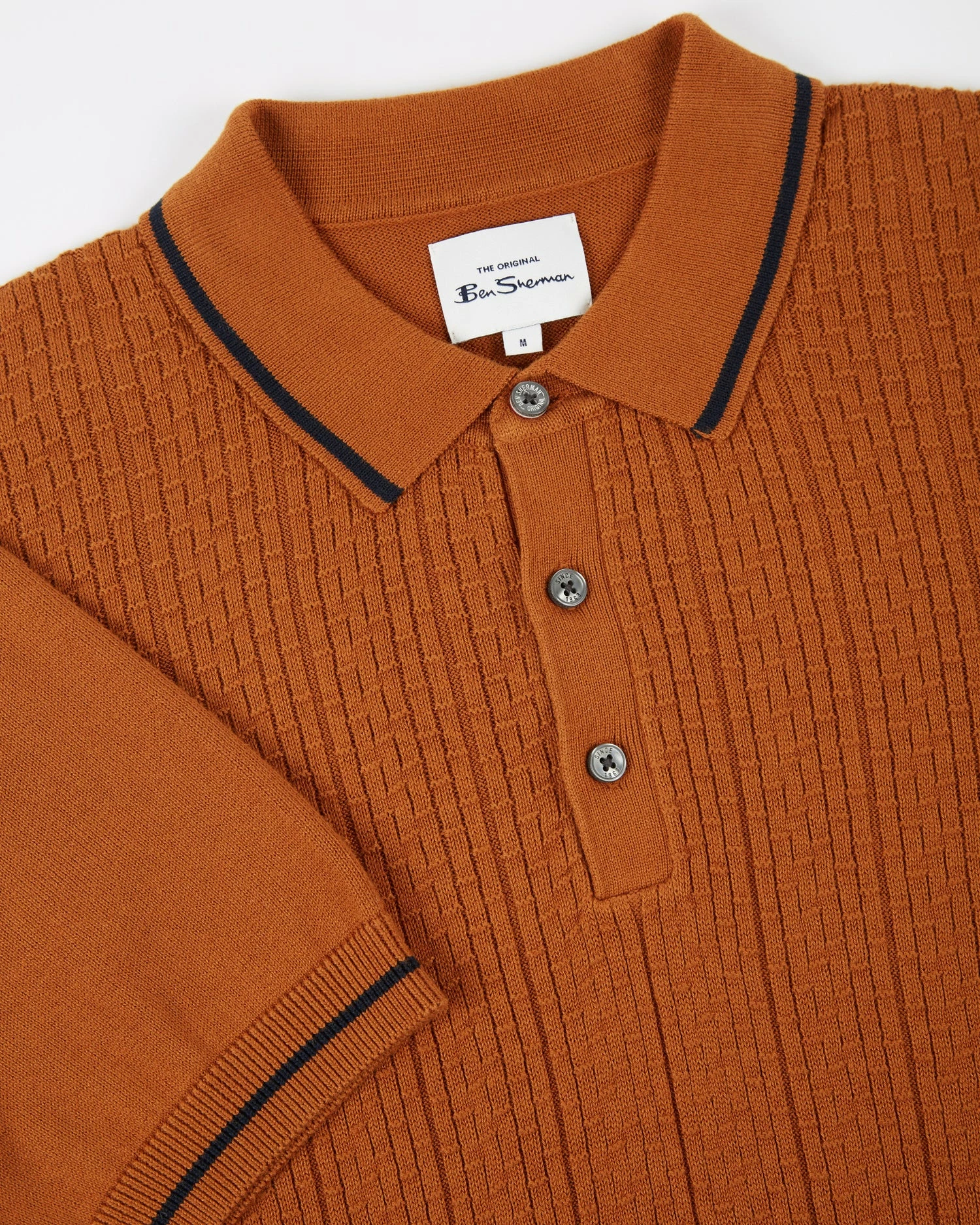 Short-Sleeve Textured-Front Knit Polo - Caramel 5 Short-Sleeve Textured-Front Knit Polo - Caramel - Image 5