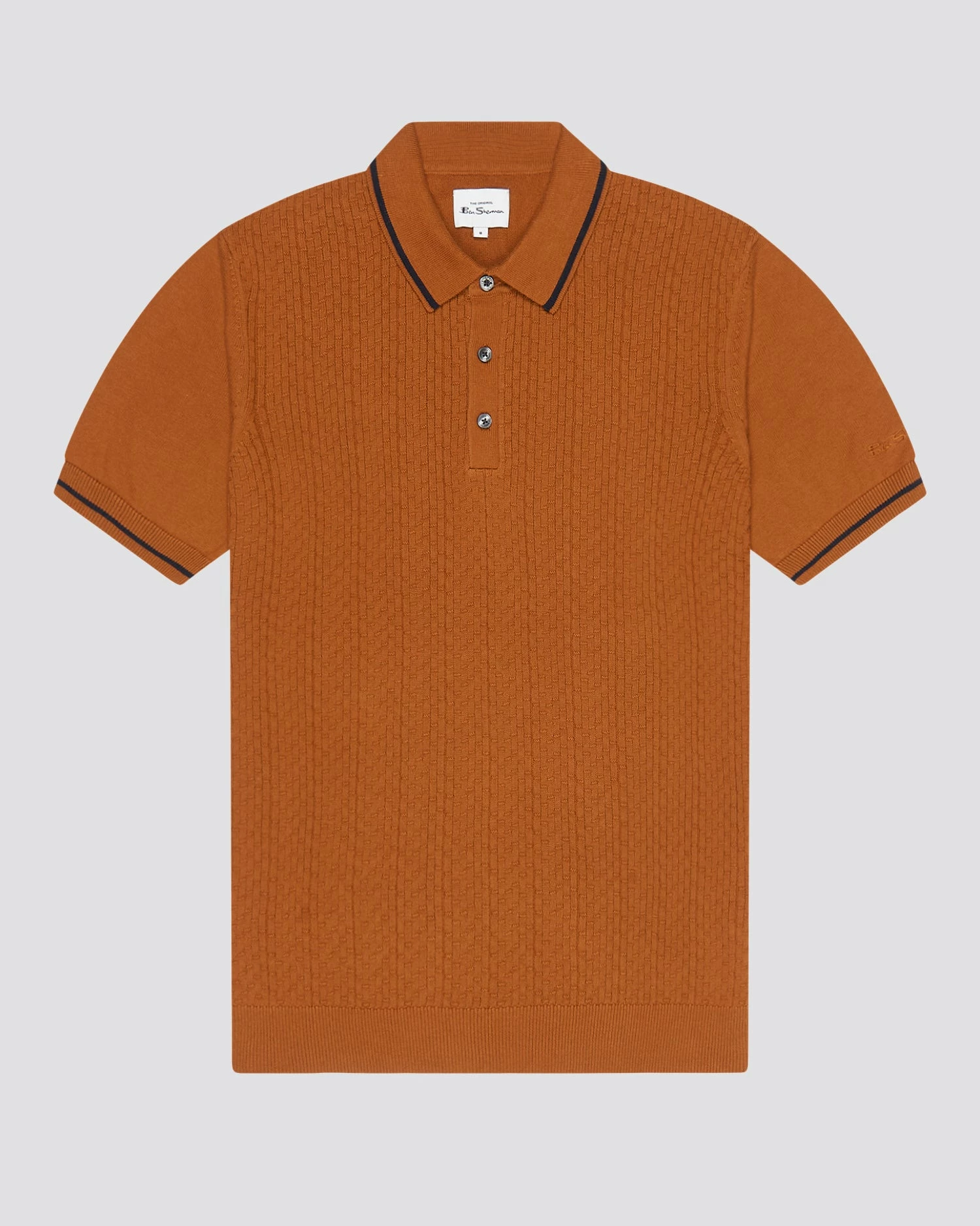 Short-Sleeve Textured-Front Knit Polo - Caramel 2 Short-Sleeve Textured-Front Knit Polo - Caramel - Image 2