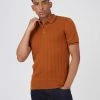 Short-Sleeve Textured-Front Knit Polo - Caramel