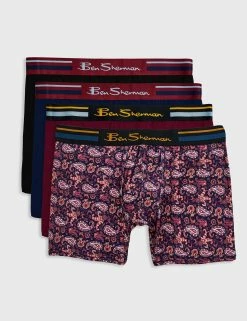 Men's 4-Pack Microfiber Boxers - Paisley/Burgundy/Navy/Black