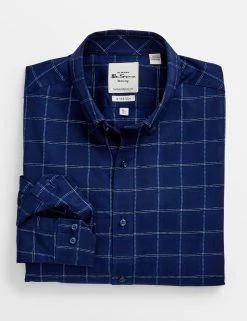 Dobby Windowpane Skinny Fit Dress Shirt - Navy