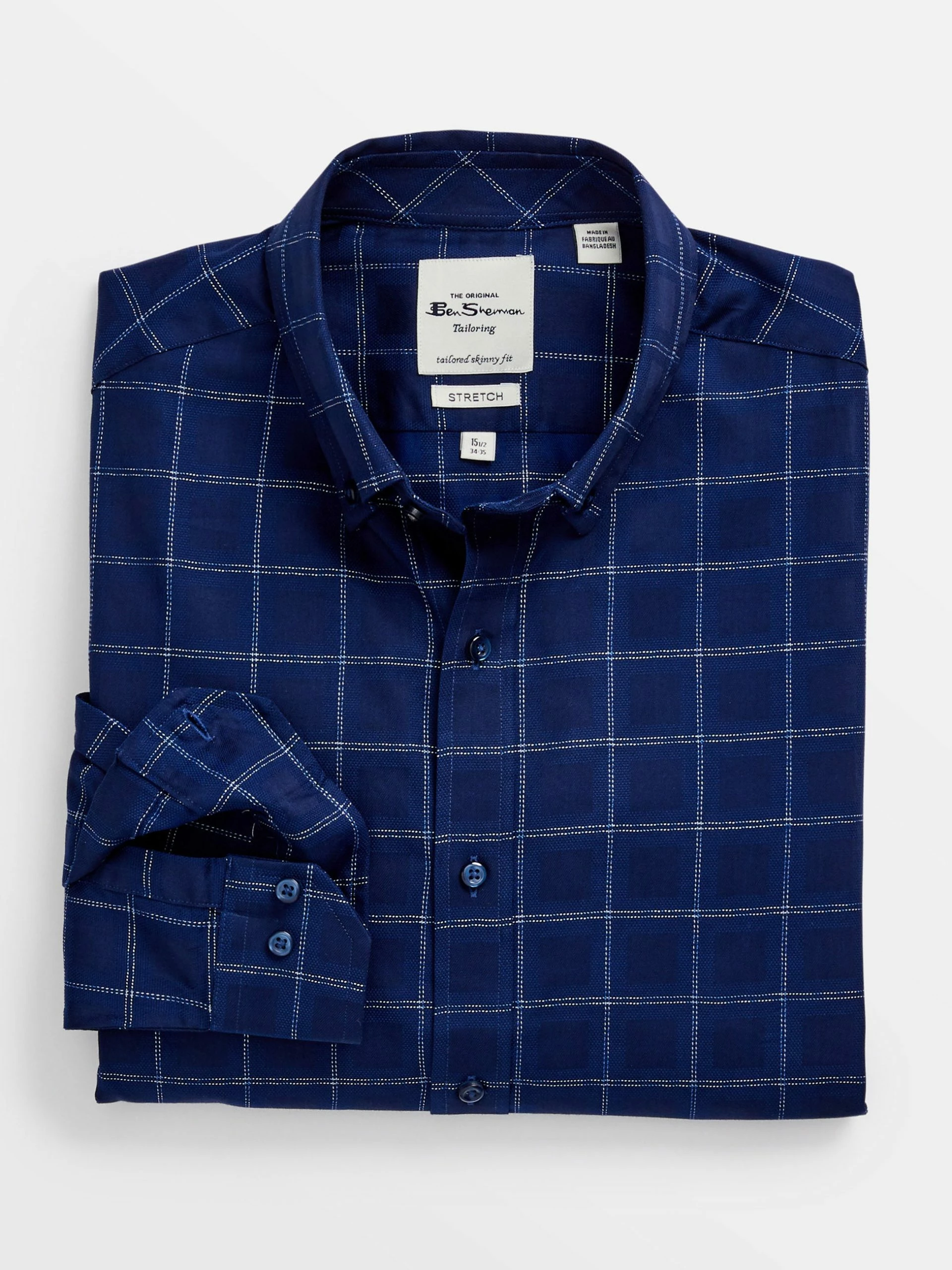 Dobby Windowpane Skinny Fit Dress Shirt - Navy 1 Dobby Windowpane Skinny Fit Dress Shirt - Navy
