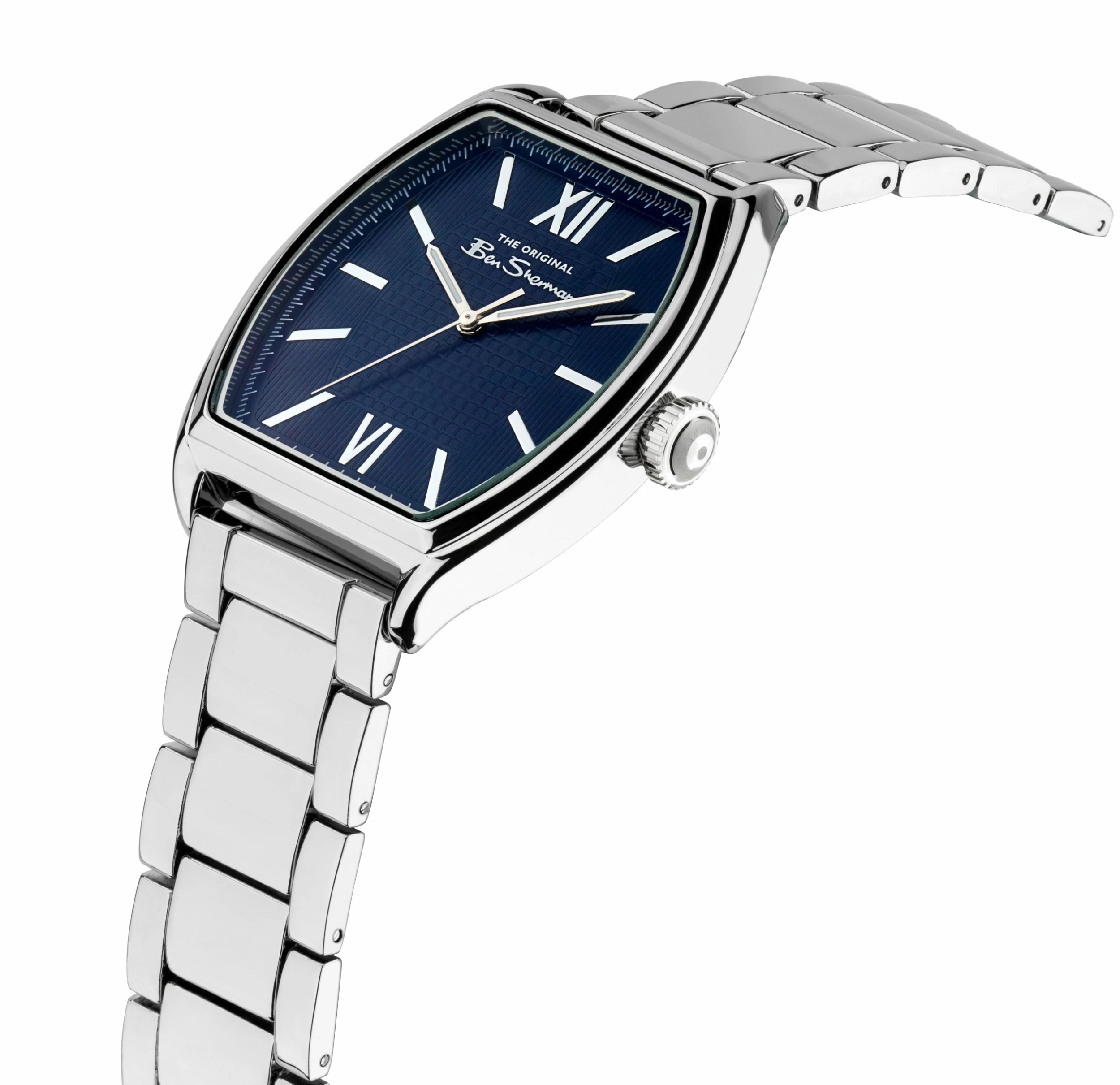 Men's Stainless Steel Bracelet Watch, 38mm - Silver/Navy/Silver 2 Men's Stainless Steel Bracelet Watch, 38mm - Silver/Navy/Silver - Image 2