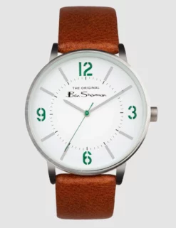 Men's Strap Watch, 41mm - Brown/White/Silver