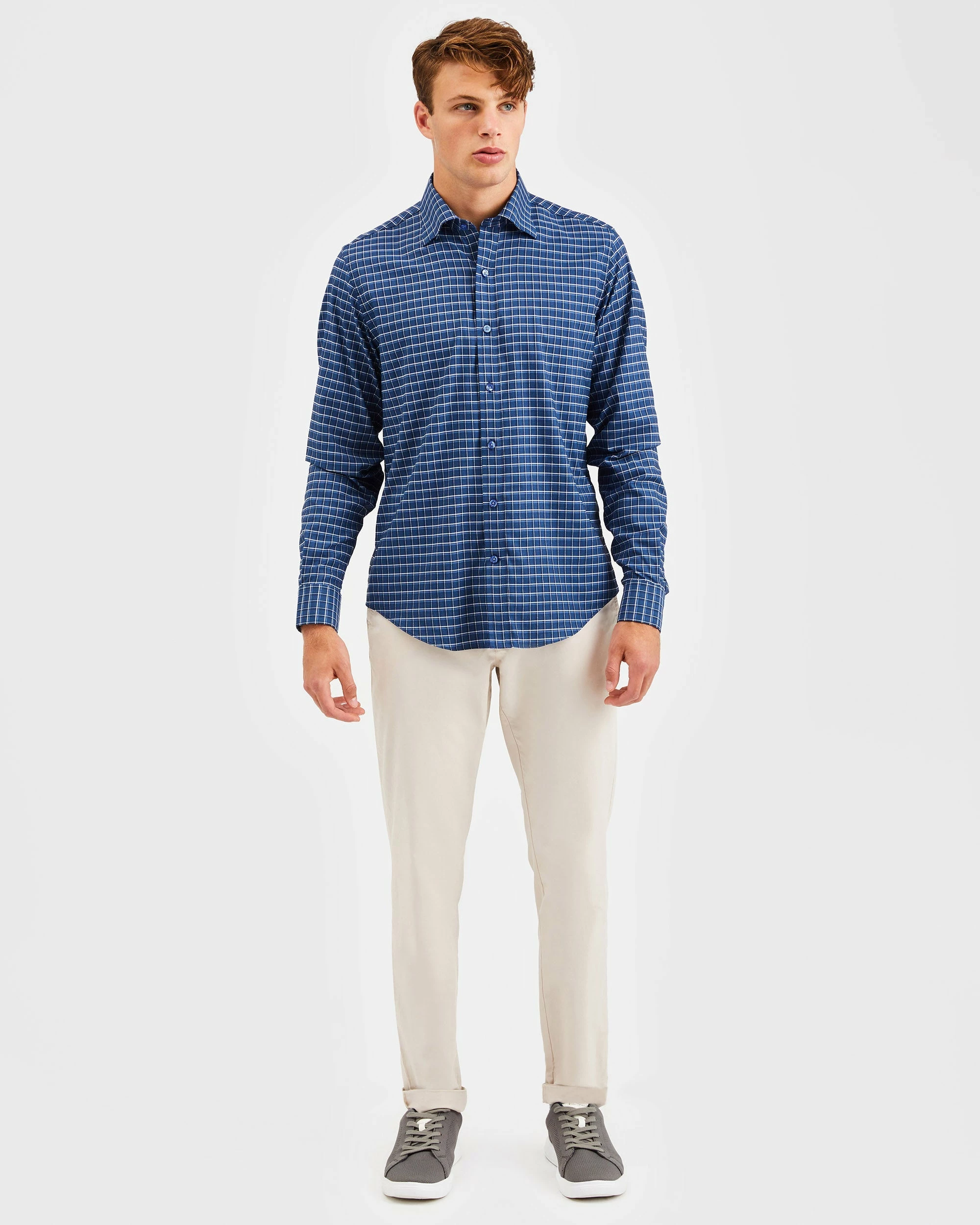 Custom Performance Shadow Plaid Herringbone Shirt - Navy 5 Custom Performance Shadow Plaid Herringbone Shirt - Navy - Image 5