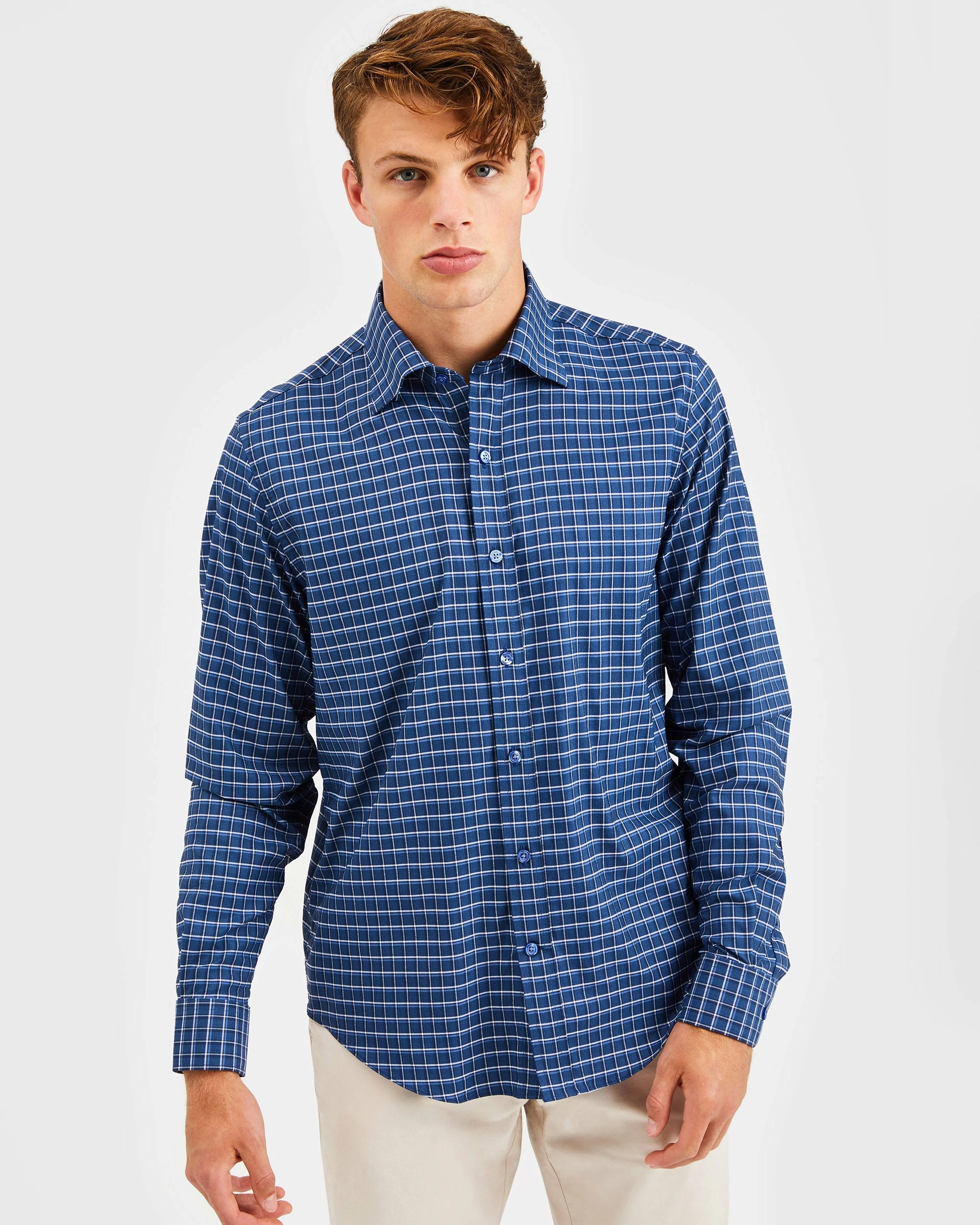 Custom Performance Shadow Plaid Herringbone Shirt - Navy 4 Custom Performance Shadow Plaid Herringbone Shirt - Navy - Image 4