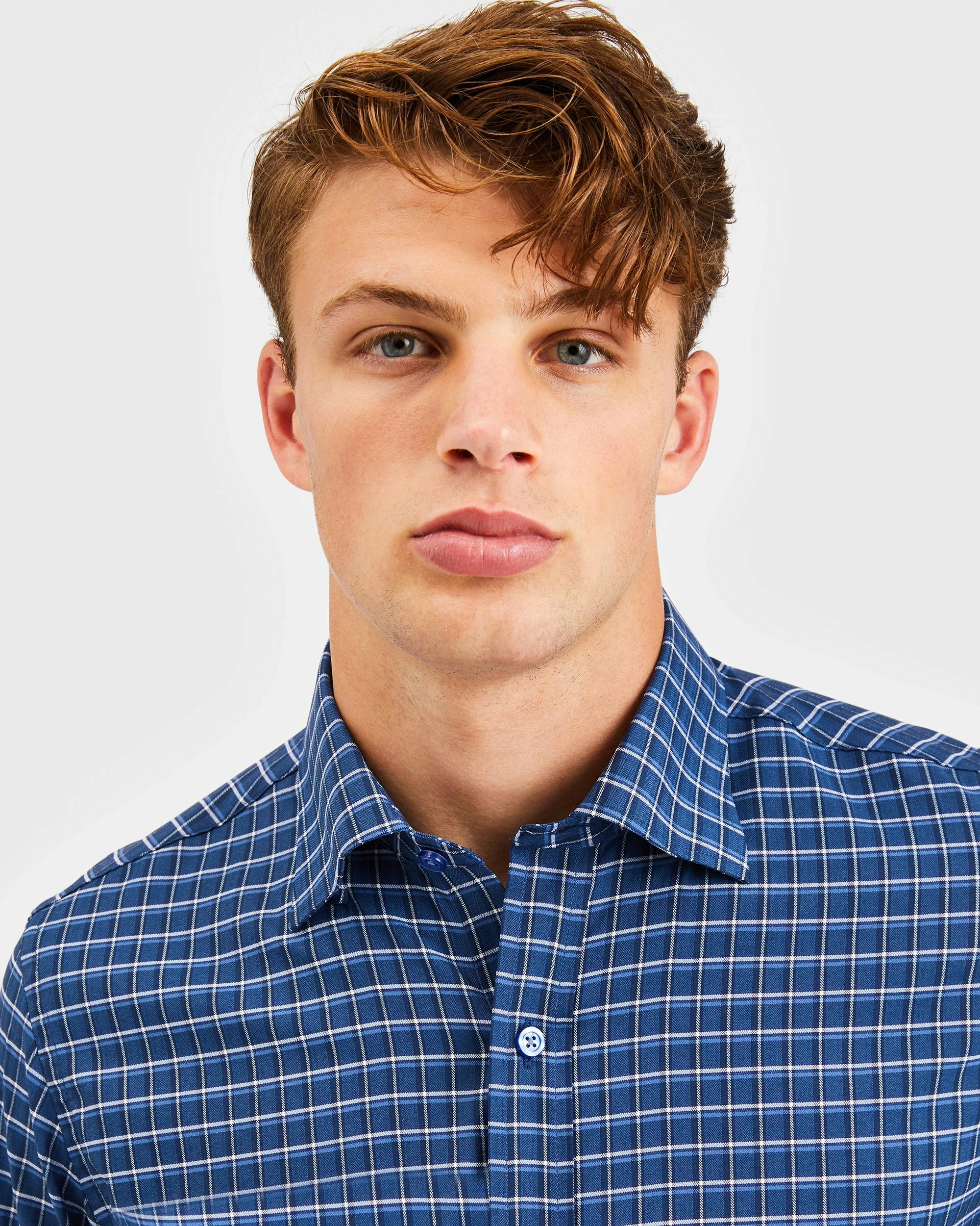 Custom Performance Shadow Plaid Herringbone Shirt - Navy 3 Custom Performance Shadow Plaid Herringbone Shirt - Navy - Image 3