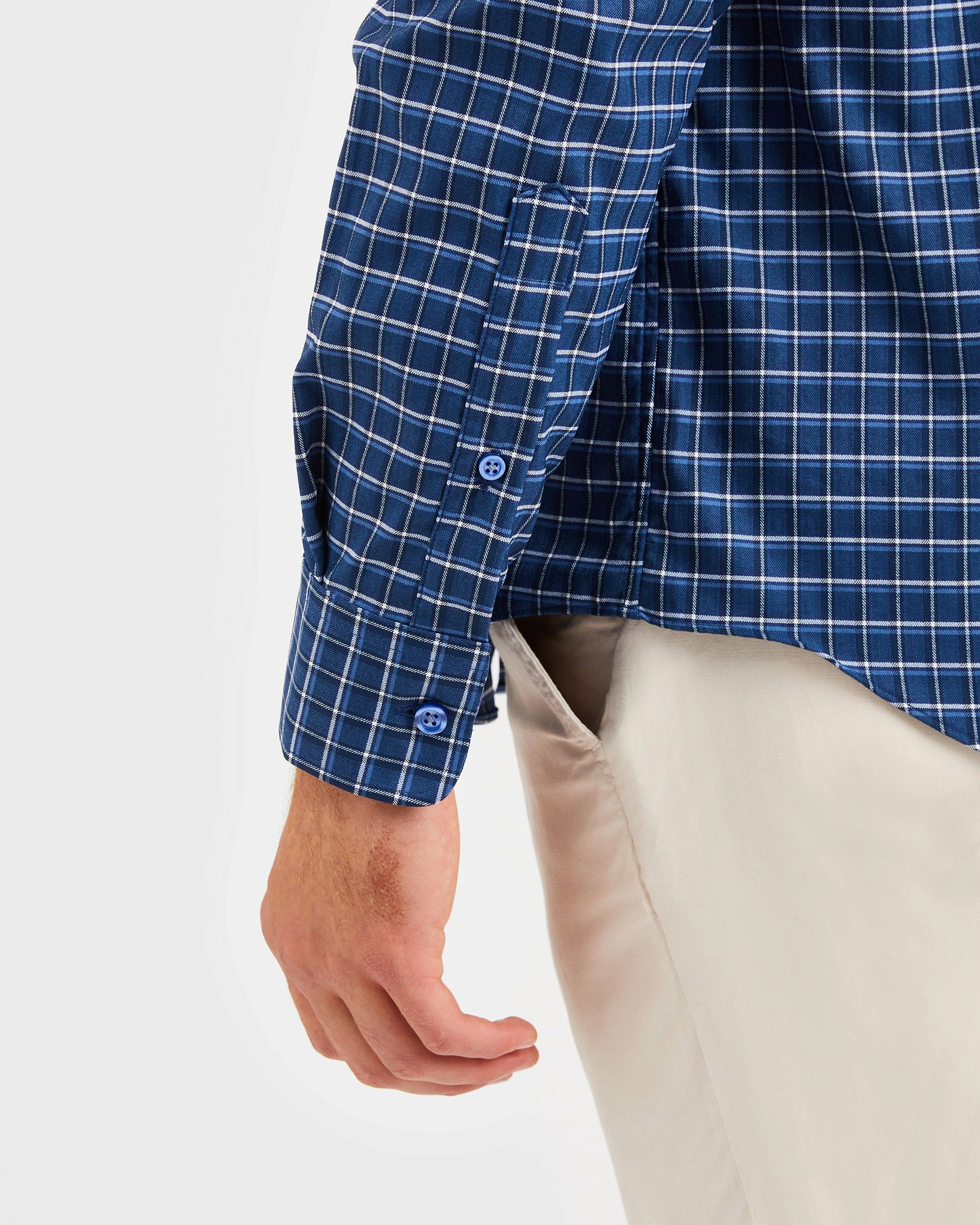 Custom Performance Shadow Plaid Herringbone Shirt - Navy 6 Custom Performance Shadow Plaid Herringbone Shirt - Navy - Image 6