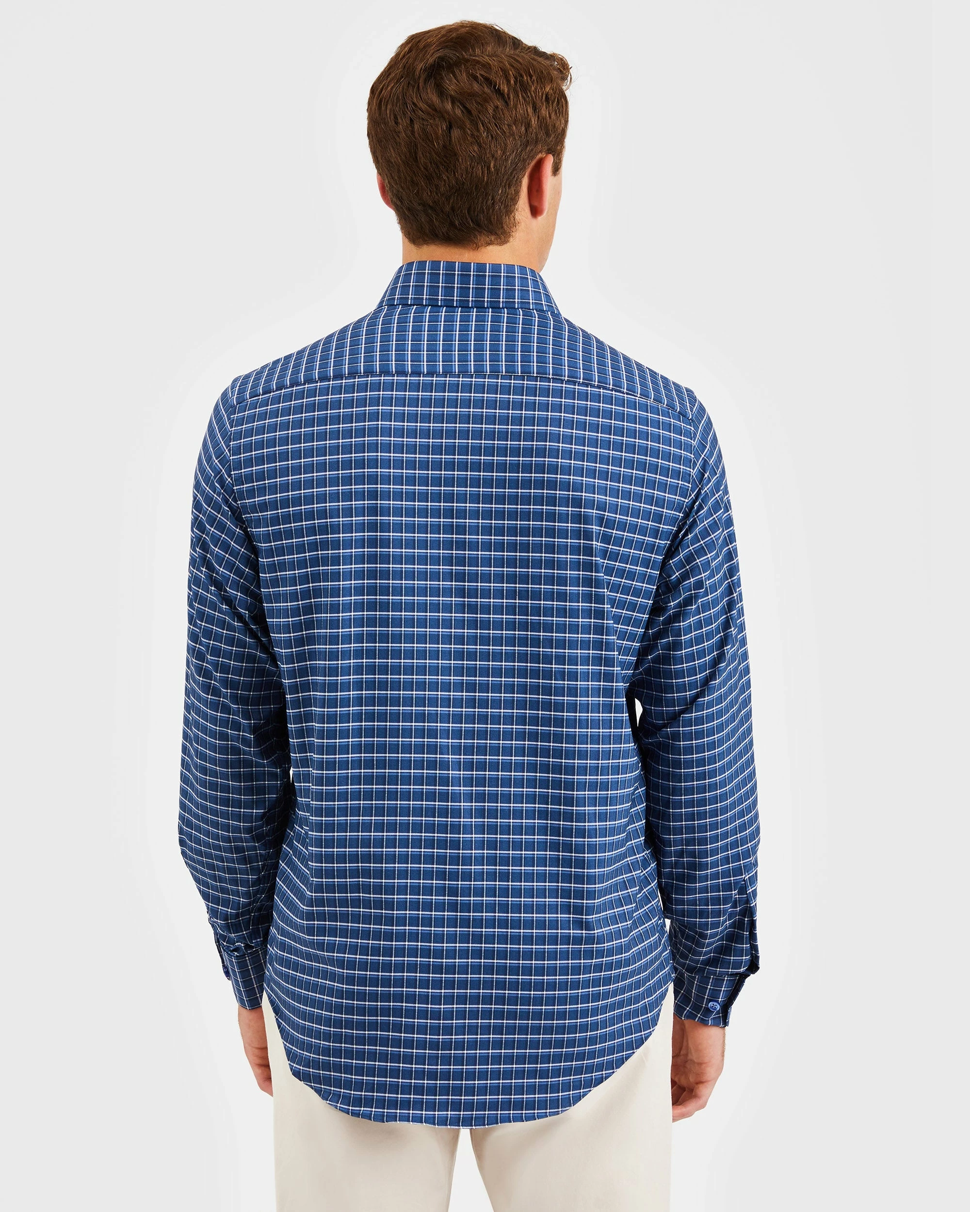Custom Performance Shadow Plaid Herringbone Shirt - Navy 7 Custom Performance Shadow Plaid Herringbone Shirt - Navy - Image 7