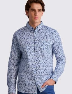 Floral Print Long-Sleeve Shirt - Blue