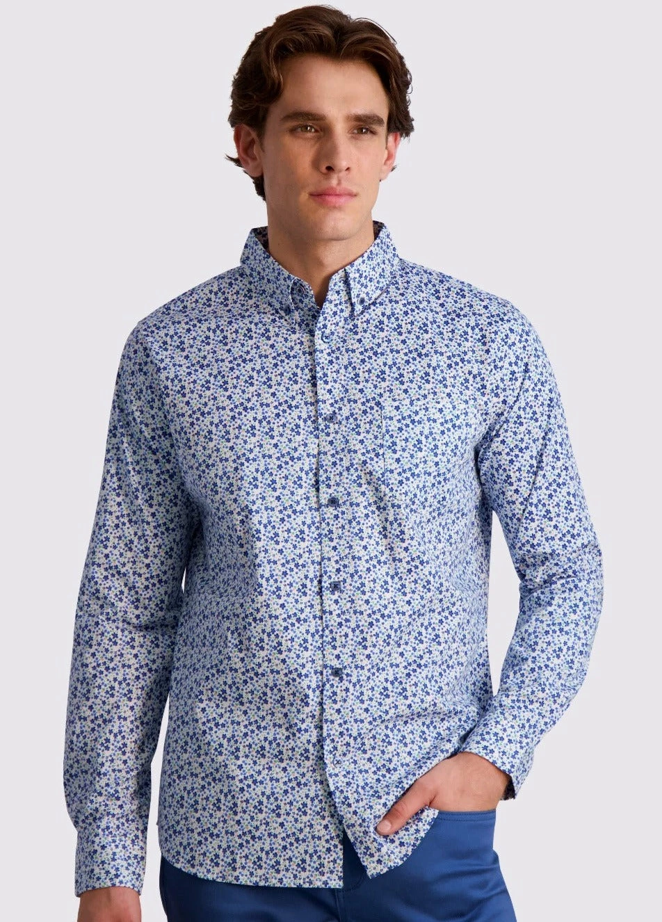 Floral Print Long-Sleeve Shirt - Blue 1 Floral Print Long-Sleeve Shirt - Blue