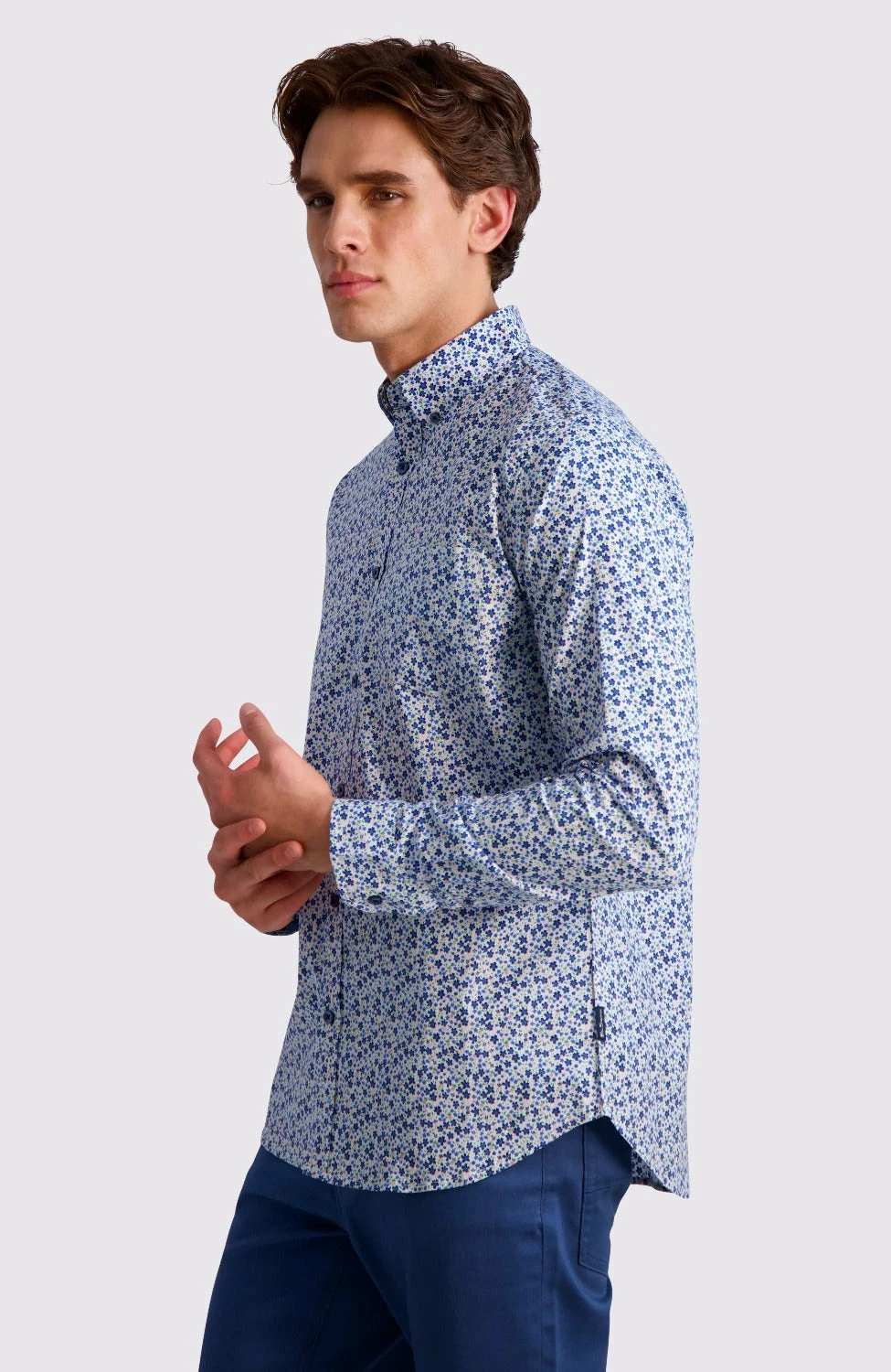 Floral Print Long-Sleeve Shirt - Blue 2 Floral Print Long-Sleeve Shirt - Blue - Image 2
