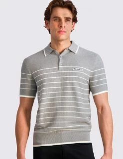 Waffled Knit Sweater Polo - Grey Heather