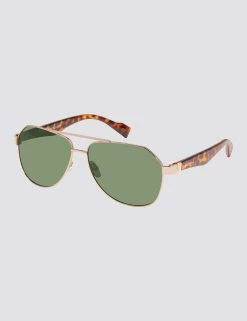 Alfie Polarized Aviator Eco-Green Sunglasses - Gold