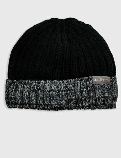Men's Ribbed Knit Beanie - Black/Grey