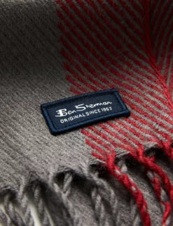 Men's Striped Herringbone Scarf - Odyssey Grey/Sundried Tomato -clothing Shop BSS176 ODYSSEYGREY SUNDRIEDTOMATO 76608