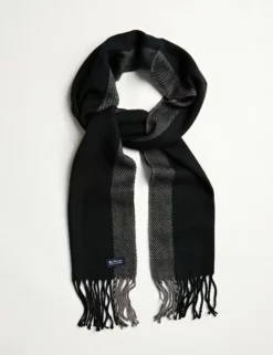 Men's Striped Herringbone Scarf - True Black/Granite Grey