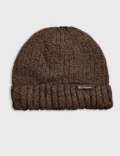 Men's Ribbed Knit Beanie - Brown
