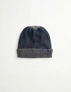 Men's Ribbed Knit Hat With Thermal Plush Lining - Navy Blazer/Odyssey Grey