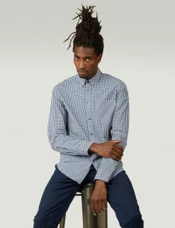 Signature Long-Sleeve Gingham Shirt - Dark Blue -clothing Shop BS 0059141 026 D NOTAB