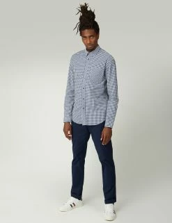Signature Long-Sleeve Gingham Shirt - Dark Blue -clothing Shop BS 0059141 026 E NOTAB