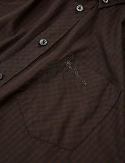 Signature Long-Sleeve Gingham Shirt - Cocoa -clothing Shop BS 0059141 029 F