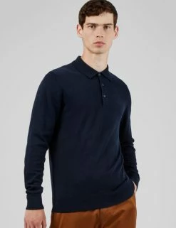 Signature Long-Sleeve Knit Polo - Dark Navy