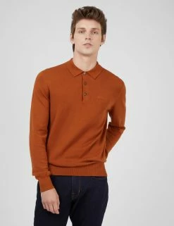 Signature Long-Sleeve Knit Polo - Caramel