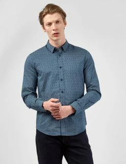Long-Sleeve Stipple-Print Shirt - Dark Blue