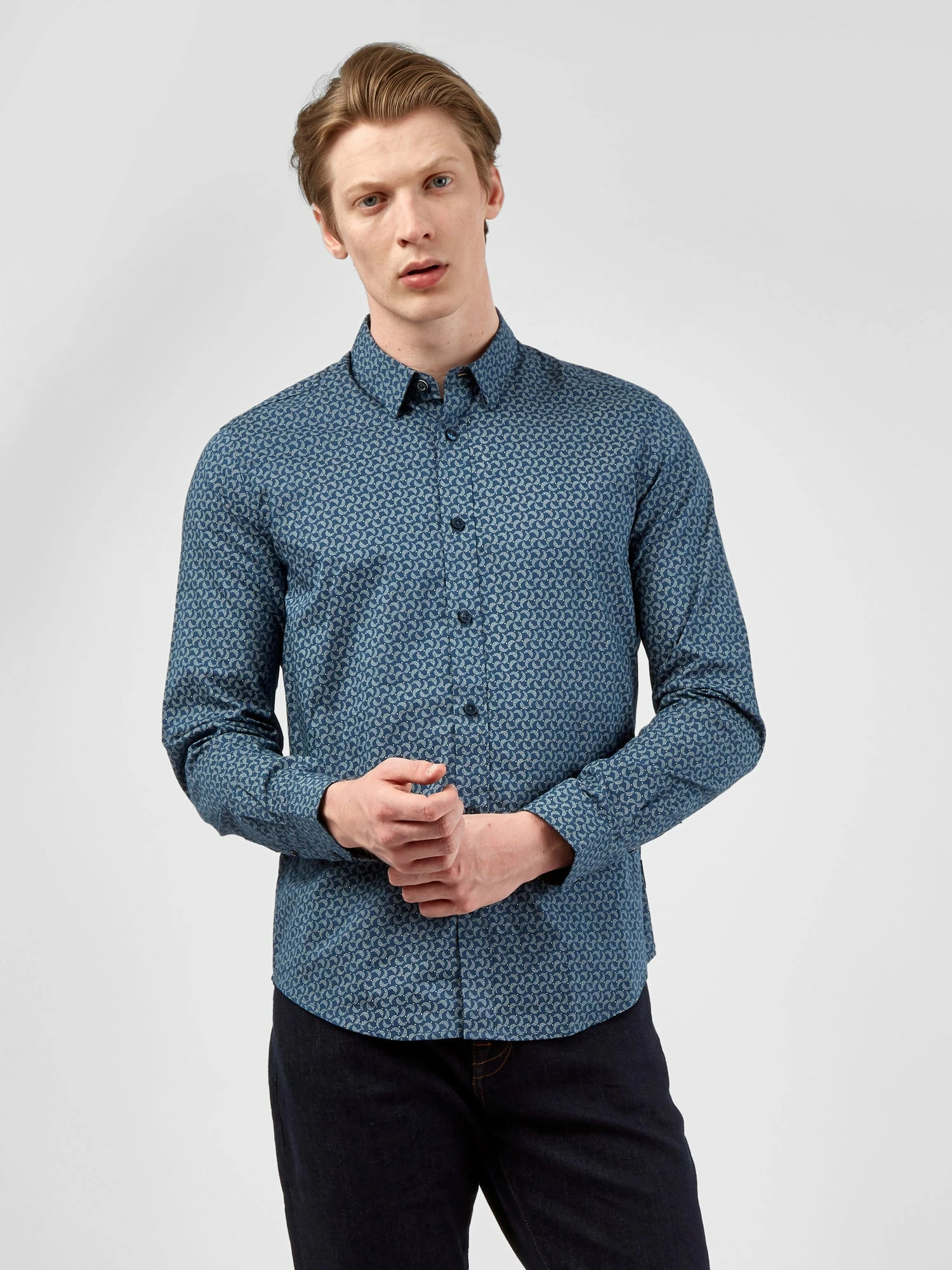 Long-Sleeve Stipple-Print Shirt - Dark Blue 1 Long-Sleeve Stipple-Print Shirt - Dark Blue