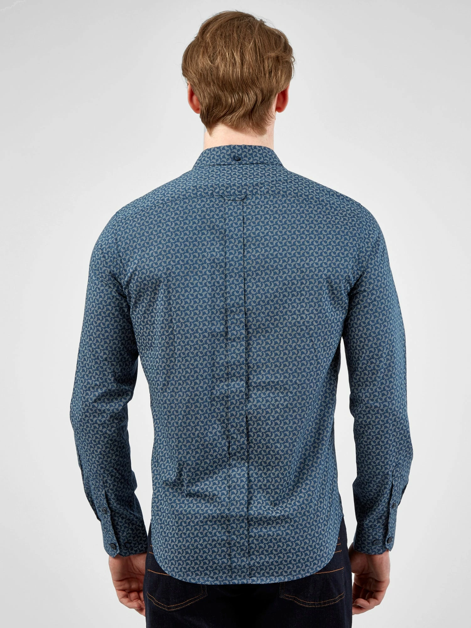 Long-Sleeve Stipple-Print Shirt - Dark Blue 2 Long-Sleeve Stipple-Print Shirt - Dark Blue - Image 2