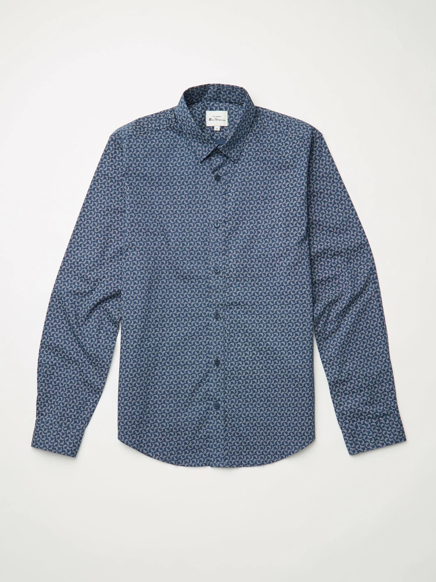 Long-Sleeve Stipple-Print Shirt - Dark Blue 6 Long-Sleeve Stipple-Print Shirt - Dark Blue - Image 6