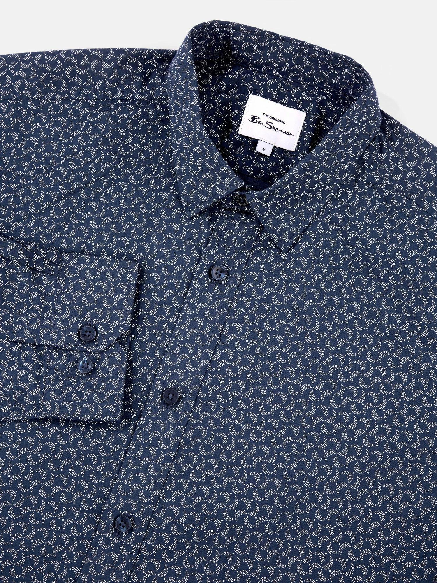 Long-Sleeve Stipple-Print Shirt - Dark Blue 4 Long-Sleeve Stipple-Print Shirt - Dark Blue - Image 4