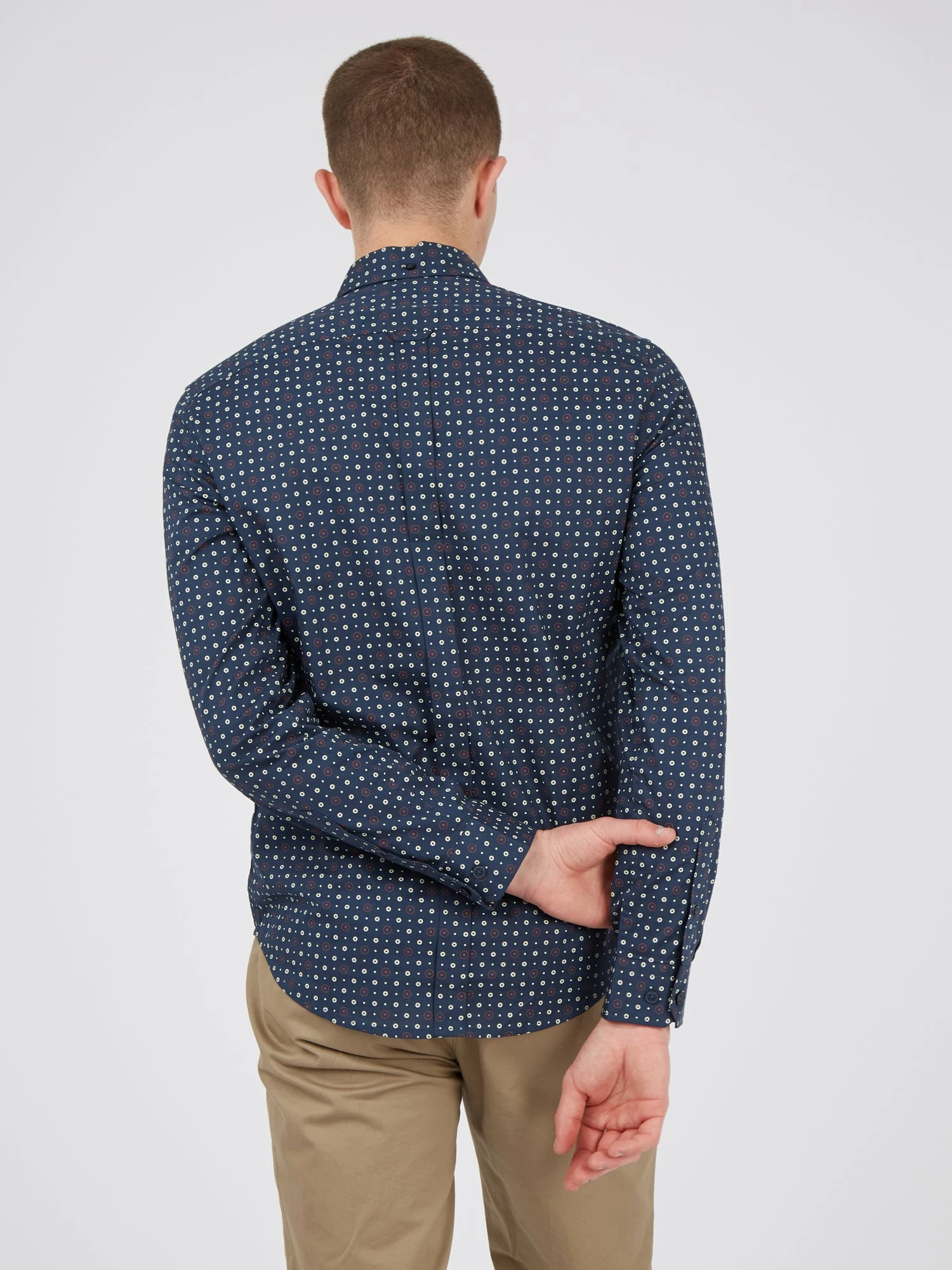 Long-Sleeve Retro Spot-Print Shirt - Dark Blue 2 Long-Sleeve Retro Spot-Print Shirt - Dark Blue - Image 2
