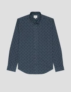 Long-Sleeve Retro Spot-Print Shirt - Dark Blue 11 Long-Sleeve Retro Spot-Print Shirt - Dark Blue -clothing Shop BS 0065371 026 D