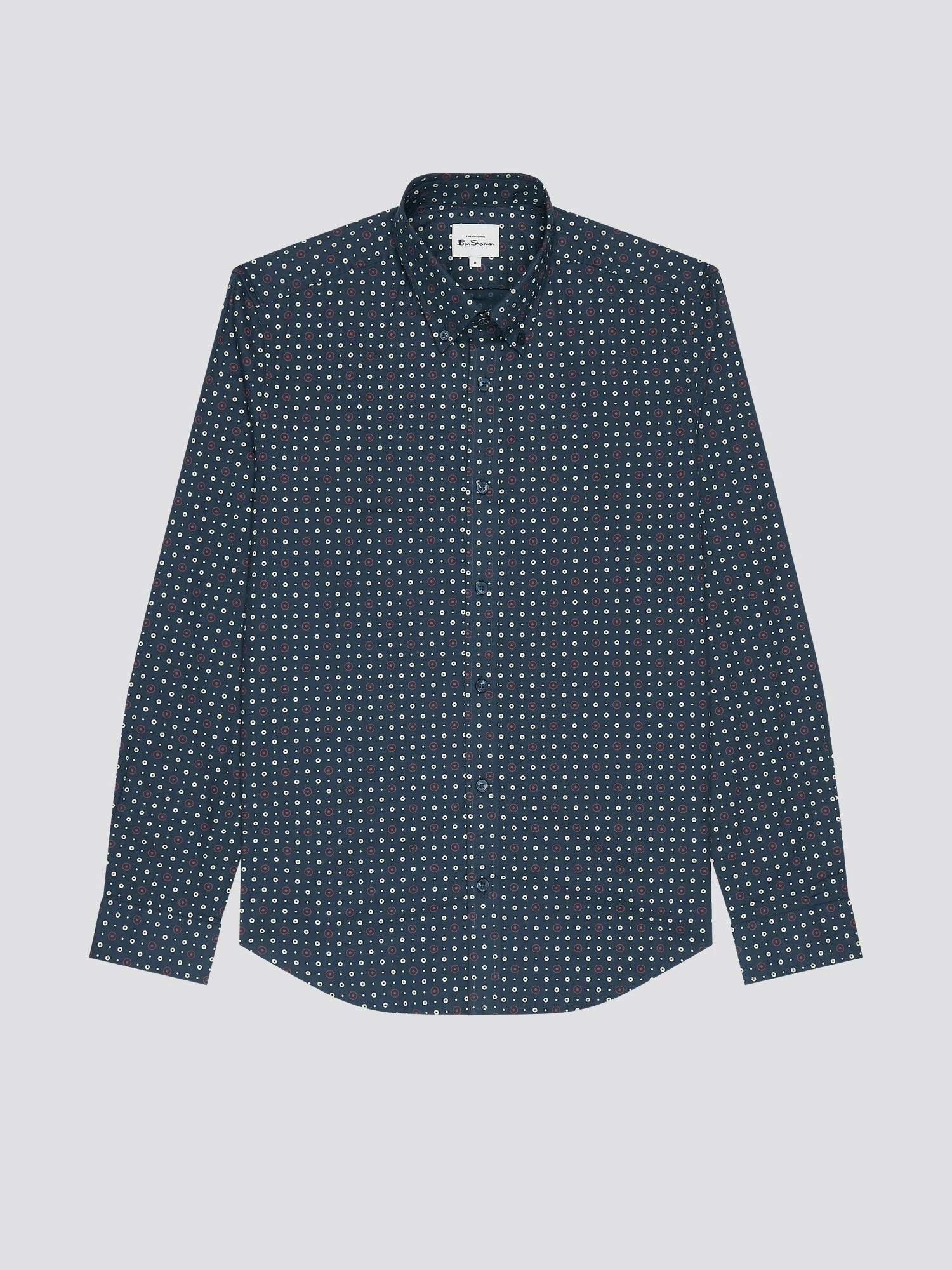 Long-Sleeve Retro Spot-Print Shirt - Dark Blue 6 Long-Sleeve Retro Spot-Print Shirt - Dark Blue - Image 6