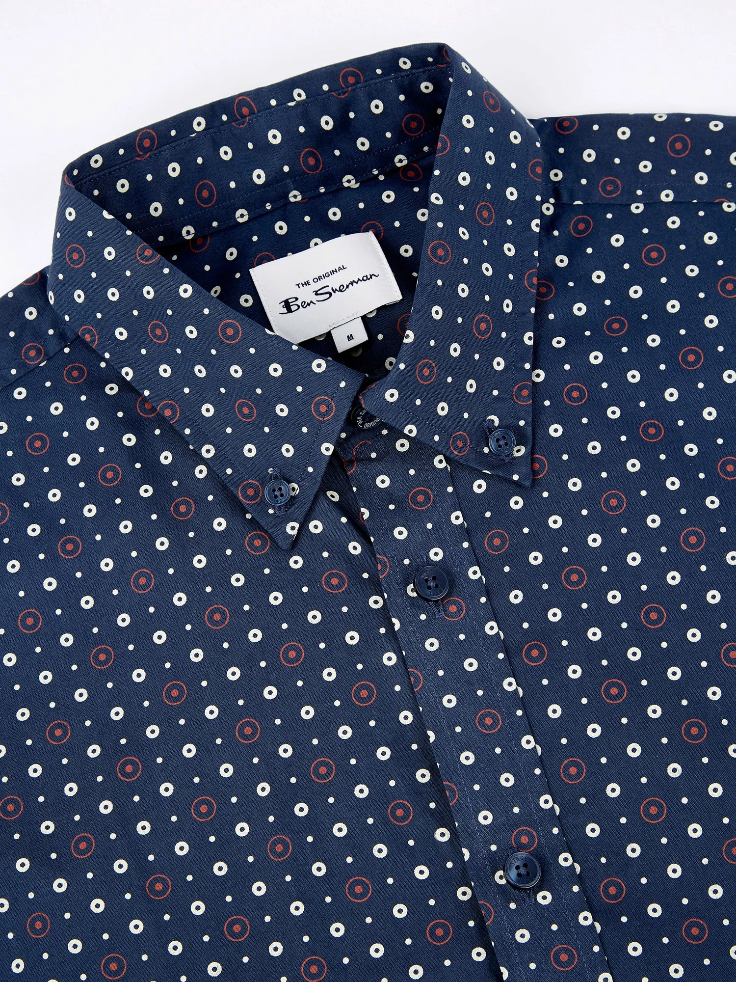 Long-Sleeve Retro Spot-Print Shirt - Dark Blue 5 Long-Sleeve Retro Spot-Print Shirt - Dark Blue - Image 5