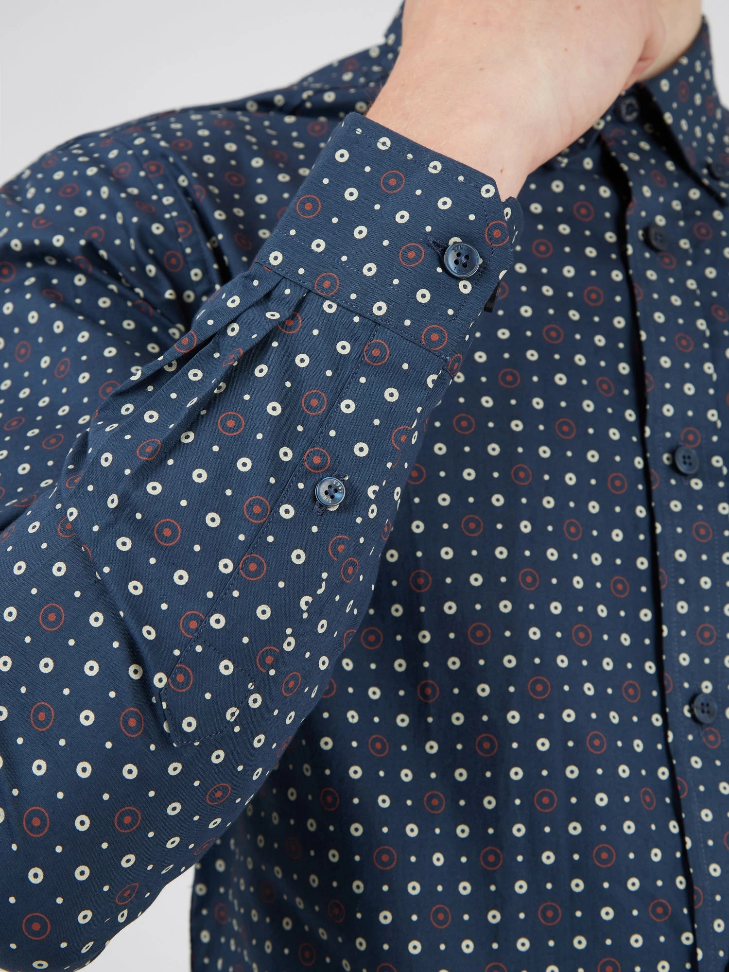 Long-Sleeve Retro Spot-Print Shirt - Dark Blue 4 Long-Sleeve Retro Spot-Print Shirt - Dark Blue - Image 4