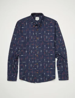 Long-Sleeve Herringbone Marl Print Shirt - Marine 11 Long-Sleeve Herringbone Marl Print Shirt - Marine -clothing Shop BS 0065377 035 D