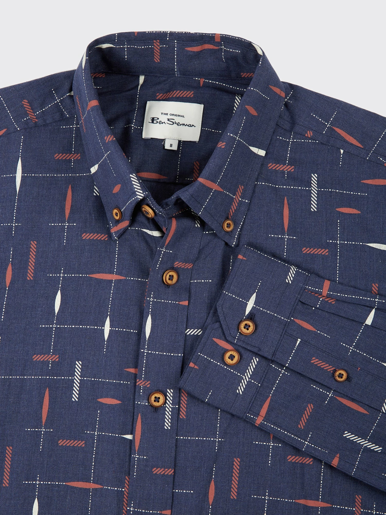 Long-Sleeve Herringbone Marl Print Shirt - Marine 5 Long-Sleeve Herringbone Marl Print Shirt - Marine - Image 5