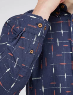 Long-Sleeve Herringbone Marl Print Shirt - Marine 8 Long-Sleeve Herringbone Marl Print Shirt - Marine -clothing Shop BS 0065377 035 F