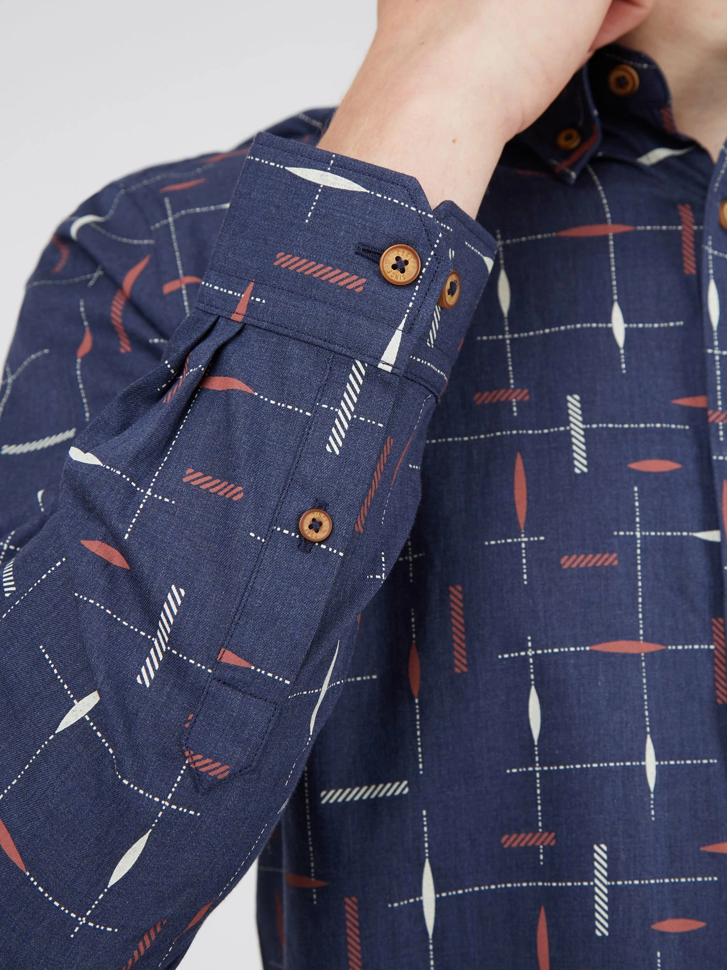 Long-Sleeve Herringbone Marl Print Shirt - Marine 3 Long-Sleeve Herringbone Marl Print Shirt - Marine - Image 3