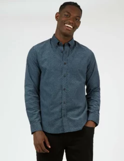 Long-Sleeve Geo-Print Corduroy Shirt - Petrol