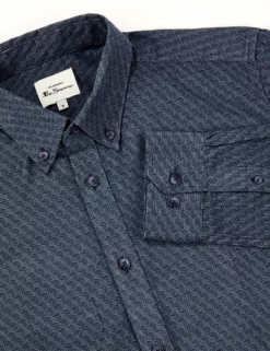 Long-Sleeve Geo-Print Corduroy Shirt - Petrol -clothing Shop BS 0065379 191 E