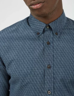 Long-Sleeve Geo-Print Corduroy Shirt - Petrol -clothing Shop BS 0065379 191 F