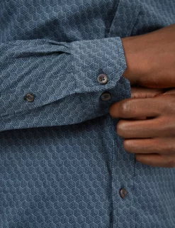 Long-Sleeve Geo-Print Corduroy Shirt - Petrol -clothing Shop BS 0065379 191 G